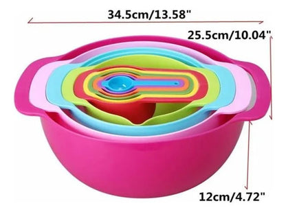 Set Bowl Colador Cucharas Medidoras Plastico Cocina Pack X10 Aleatorio