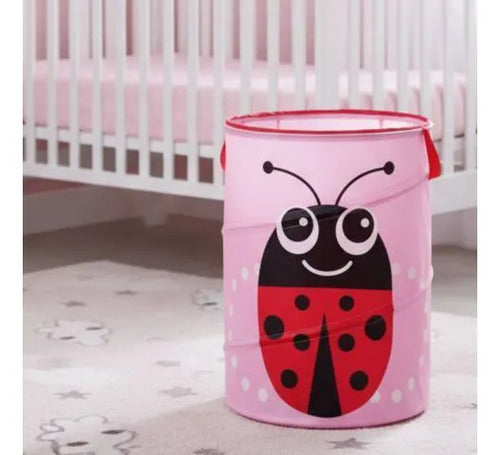 Canasto Cesto Infantil Plegable Tela Organizador 40x36cm Rosa