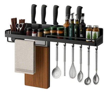 Organizador Cubiertos Cocina De Pared Estante Especiero Negro