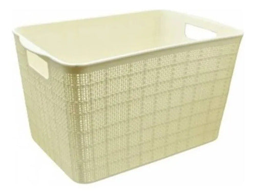 Canasto Plastico Labrado 34x27x22cm Organizador Liviano Beige
