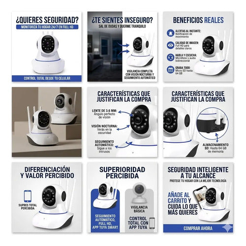 Camaras Vigilancia Robot Wifi Inteligentes Apps Tuya Android Blanco