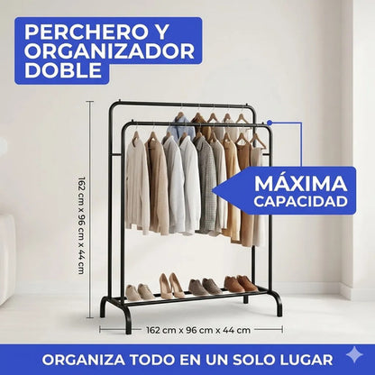 Perchero Doble Organizador Ropa Calzado Metal 162x96 Ropero Negro