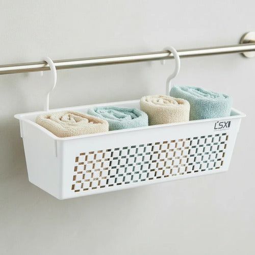 Canasto Organizador Colgante Plástico 32x12x10cm Con Ganchos Blanco
