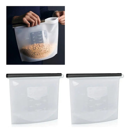 X2 Bolsa Reutilizable De Silicona Hermeticas 1500ml