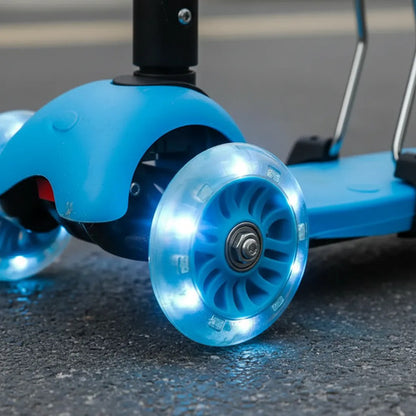 Scooter Infantil 2 En 1 Asiento Ajustable Luz Rueda Tripatín Celeste
