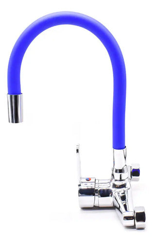 Grifo Monocomando Flexible Cocina Mesada Pared 15cm Azul