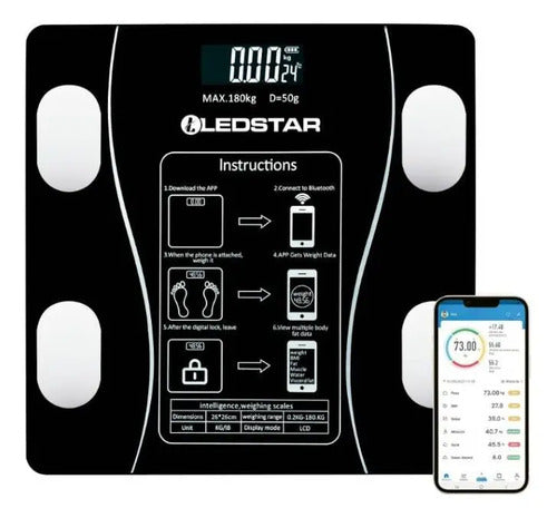 Balanza Corporal Baño Digital De Vidrio Con App Negro