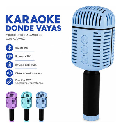 Micrófono Retro Karaoke Inalámbrico Bluetooth Tws Altavoz Lila