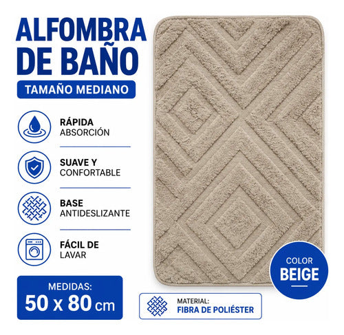 Alfombra Mediana De Baño Absorbente Poliéster 50x80cm Beige