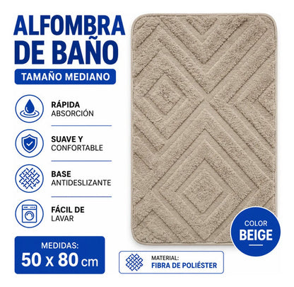 Alfombra Mediana De Baño Absorbente Poliéster 50x80cm Beige