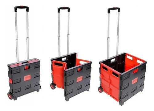 Carrito Plegable Multiuso Compras Mango Extensible 37x37x87 Negro Con Rojo