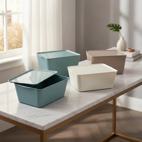 Caja Multiuso Plástica Organizadora Tapa Hogar 35x25x15cm Rosa