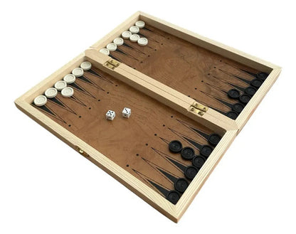 Juego De Mesa 3en1 24cm Ajedrez Damas Backgammon Madera 5002