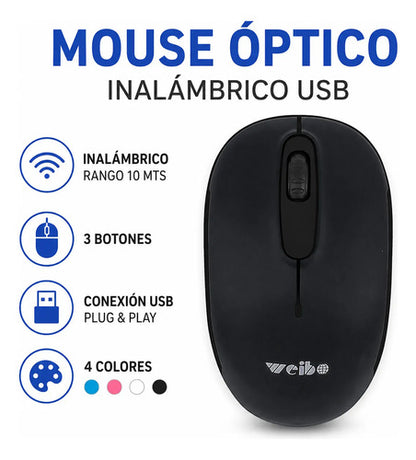 Mouse Inalambrico Usb Optico 3 Botones 10m Notebook Pc Gamer Negro