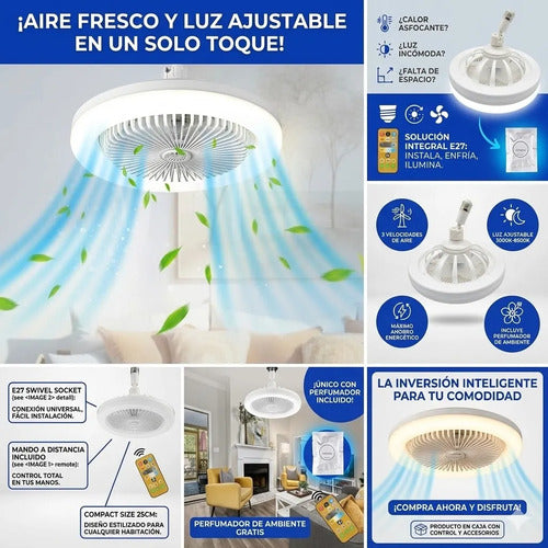 Lampara Led Ventilador Techo Control Remoto Perfumador Aroma Blanco
