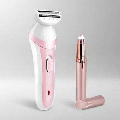 Afeitadora Depiladora Inalambrica + Lapiz Perfilador Cejas Rosa Con Blanco