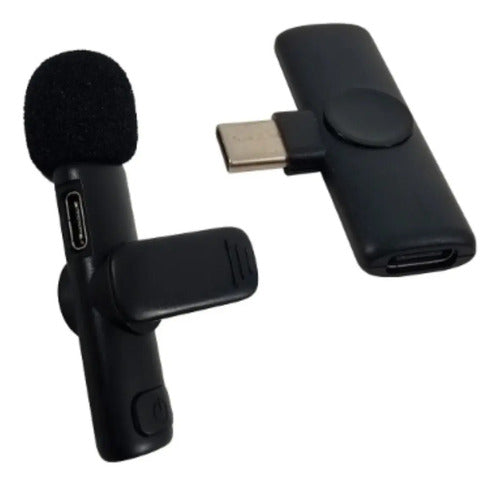 Micrófono Solapero Inalámbrico Tipo C Laptop Pc K11 2023 Color Negro