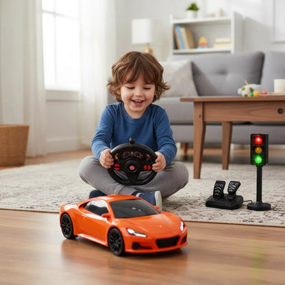 Auto Rc Volante Pedalera Semáforo Luz Sonido Escala 1:16 Rojo