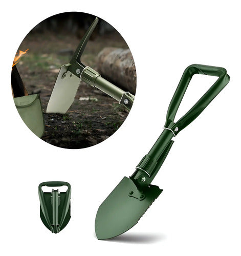 Pala Con Pico Camping Jardin Plegable Con Estuche Verde