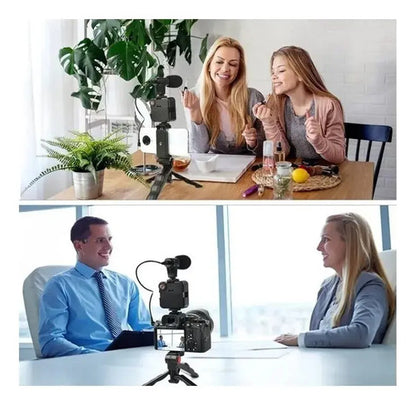 Tripode Soporte Celular Con Luz Led Y Microfono Para Video Negro