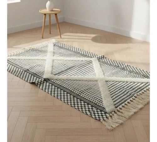 Alfombra Bohemia Algodón Decorativa 60x90 Geométrica Boho 90 Cm 60 Cm Gris