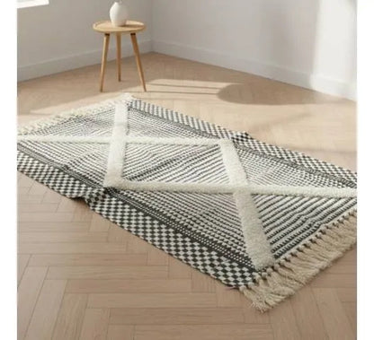 Alfombra Bohemia Algodón Decorativa 60x90 Geométrica Boho 90 Cm 60 Cm Gris