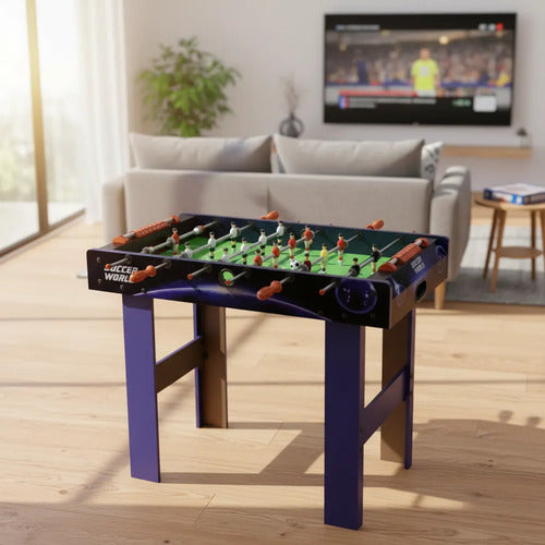 Futbolito Mesa 81x43x78cm Barras Metálicas Mdf Marcador Azul