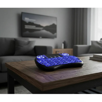 Teclado Tv Inalambrico Panel Tactil Rgb Recargable 3 Colores Azul