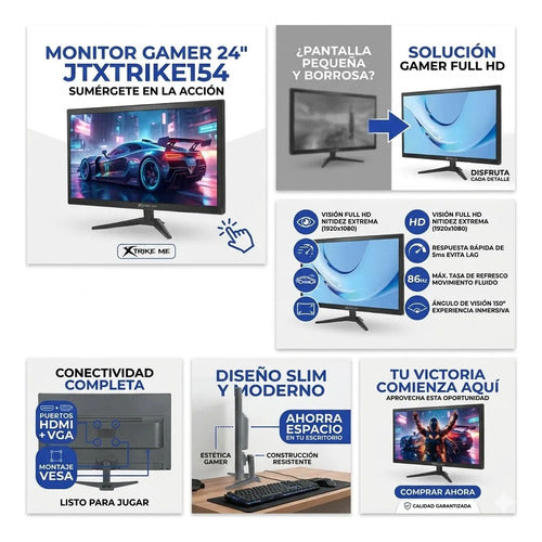 Monitor Gamer Pantalla Led Full Hd 24 Pulgadas Hdmi 5 Ms Negro