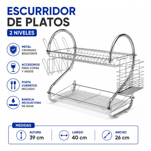 Escurridor Secaplatos Cocina Metal 2 Pisos/niveles Cocina Plateado