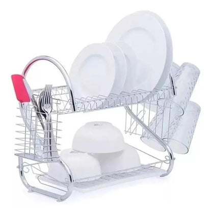 Escurridor Secaplatos Cocina Metal 2 Pisos/niveles Cocina Plateado