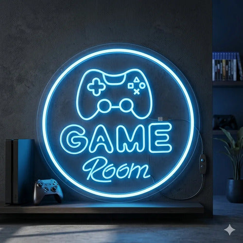Letrero Neon Game Room Regulable Usb Habitacion Gamer 30cm Blanco