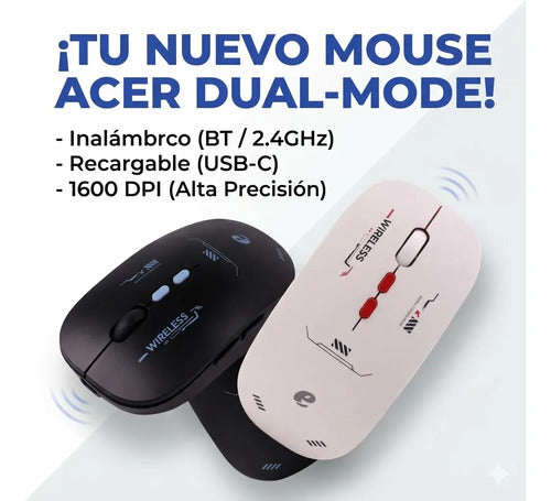 Mouse Inalambrico Bluetooth Usb Recargable Tipo C 1600 Dpi Negro