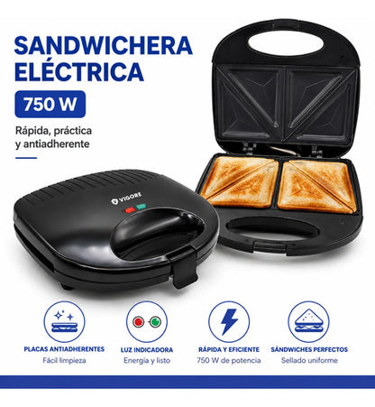 Sandwichera Tostadora Electrica Antiadherente Placas Grill Negro