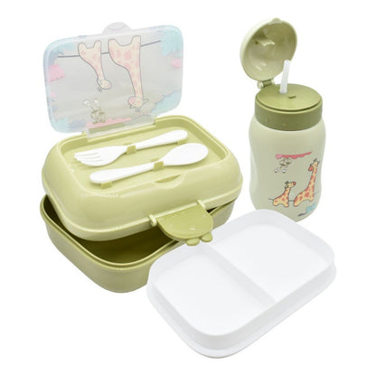 Lonchera Vianda Con Vaso Y Cubiertos De Plastico Para Niños
