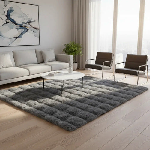 Alfombra Felpa Decorativa Relieves Suave 60x120cm Afelpada 1.2 M 60 Cm Gris