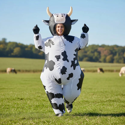 Disfraz Inflable Vaca Adulto Talle M Y L Con Inflador Animal Blanco Con Negro M