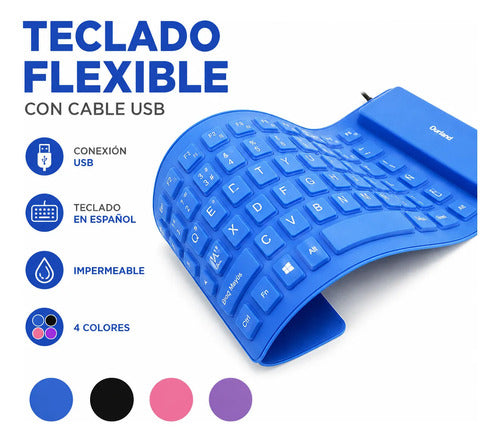 Teclado Flexible Usb Español Impermeable Pc Silicona Lavable Aleatorio - 4 Colores Español