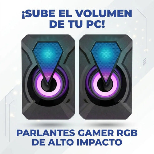 Parlantes Pc Gamer Rgb Usb Audio 3.5mm Compactos Notebook Negro