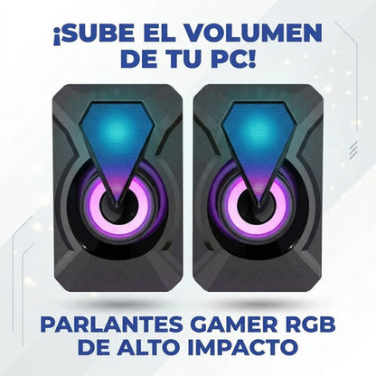 Parlantes Pc Gamer Rgb Usb Audio 3.5mm Compactos Notebook Negro