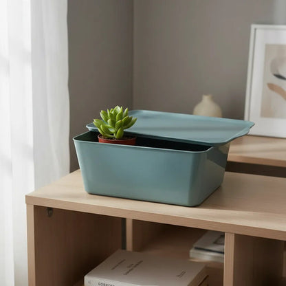 Caja Multiuso Plástica Organizadora Tapa Hogar 35x25x15cm Beige