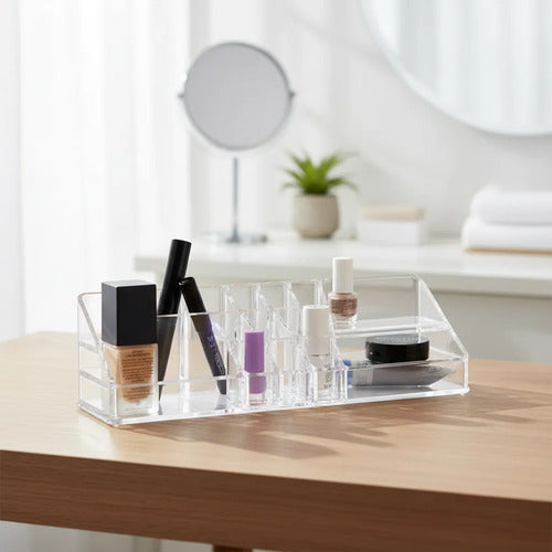 Organizador Acrílico Maquillaje Cosmético 14 Compartimientos Blanco