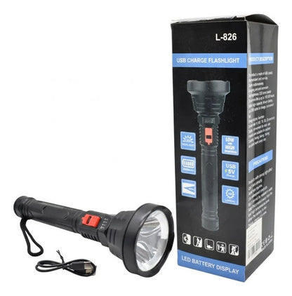 Linterna De Mano Led Recargable Potente 500 Lumens Usb 300mt Blanco Negro