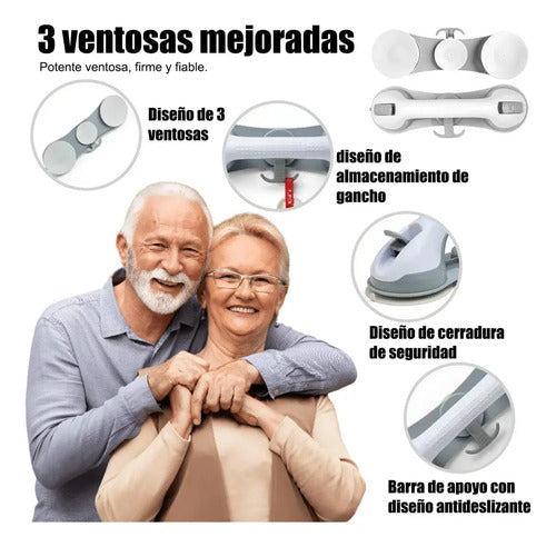 Agarradera Antideslizante Ventosa Baño Barra Seguridad X2 Blanco Con Gris