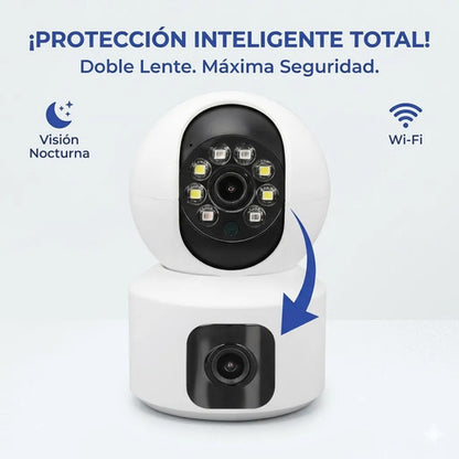Camara Seguridad Interior Doble Lente Wifi App Ios Android Blanco
