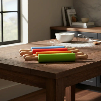 Rodillo Palote Para Amasar De Madera Y Silicona 30x17x4.3cm Aleatorio
