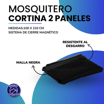 Cortina Mosquitero Magnética 2 Paneles Para Puerta Negro