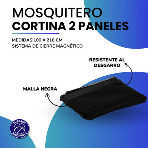 Cortina Mosquitero Magnética 2 Paneles Para Puerta Negro