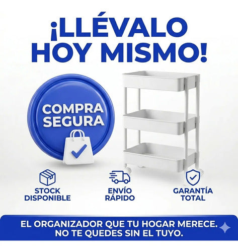 Carrito Organizador Auxiliar Ruedas 360 73x36x23cm 3 Estante Negro