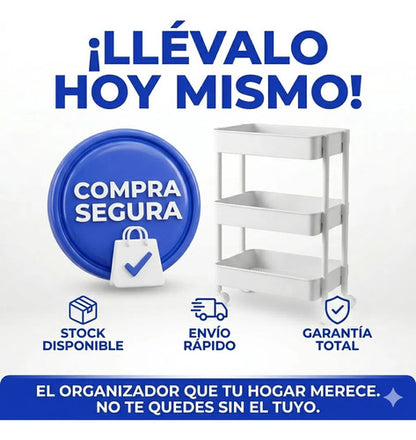 Carrito Organizador Auxiliar Ruedas 360 73x36x23cm 3 Estante Negro
